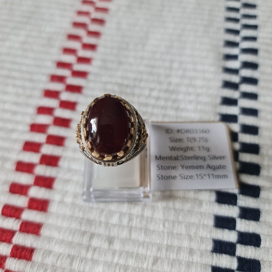 Yemeni Rare Genuine Agate 925 Silver Men's Ring DR03360