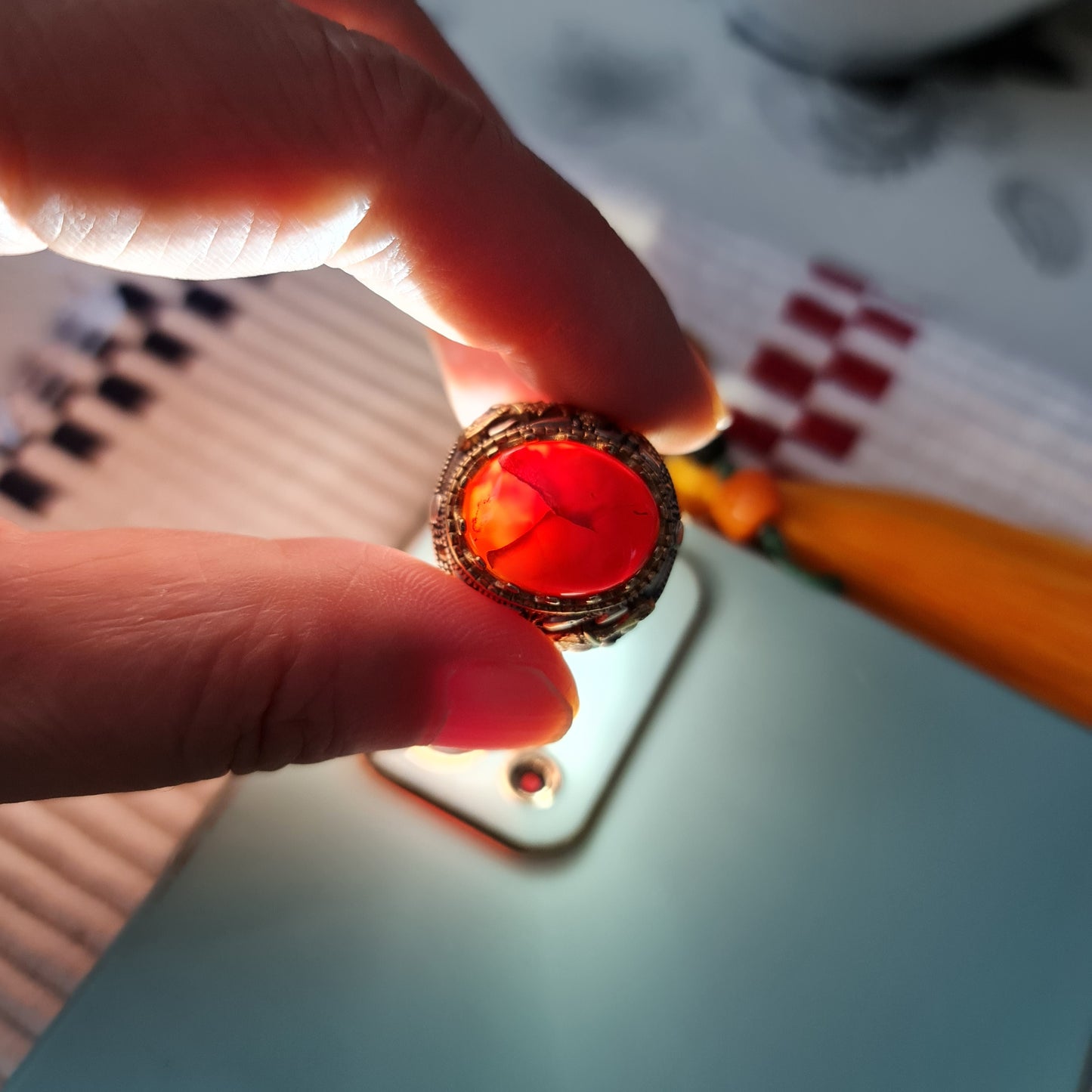 Yemeni Rare Genuine Agate 925 Silver Men's Ring MFAR0339