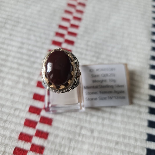 Yemeni Rare Genuine Agate 925 Silver Men's Ring DR03381
