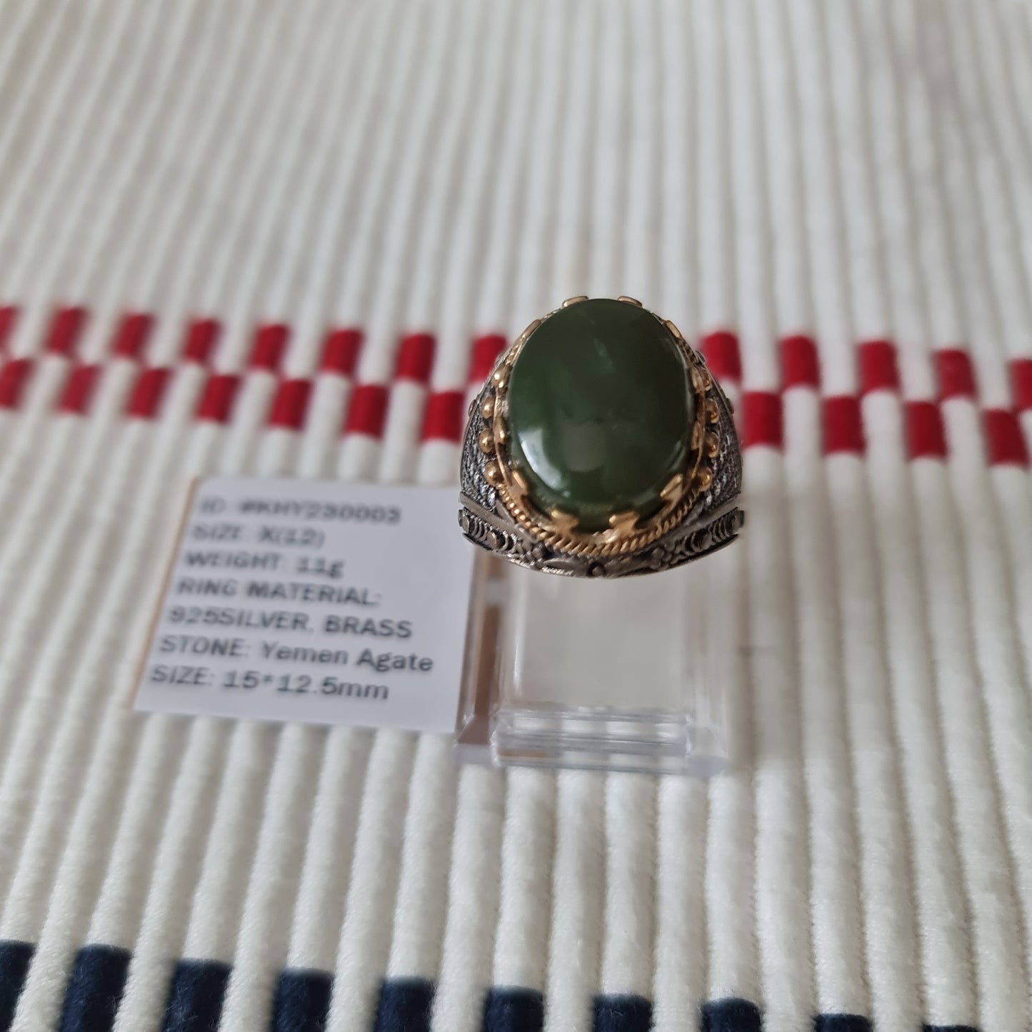 Yemeni Rare Genuine Agate 925 Silver Men's Ring KHY230003