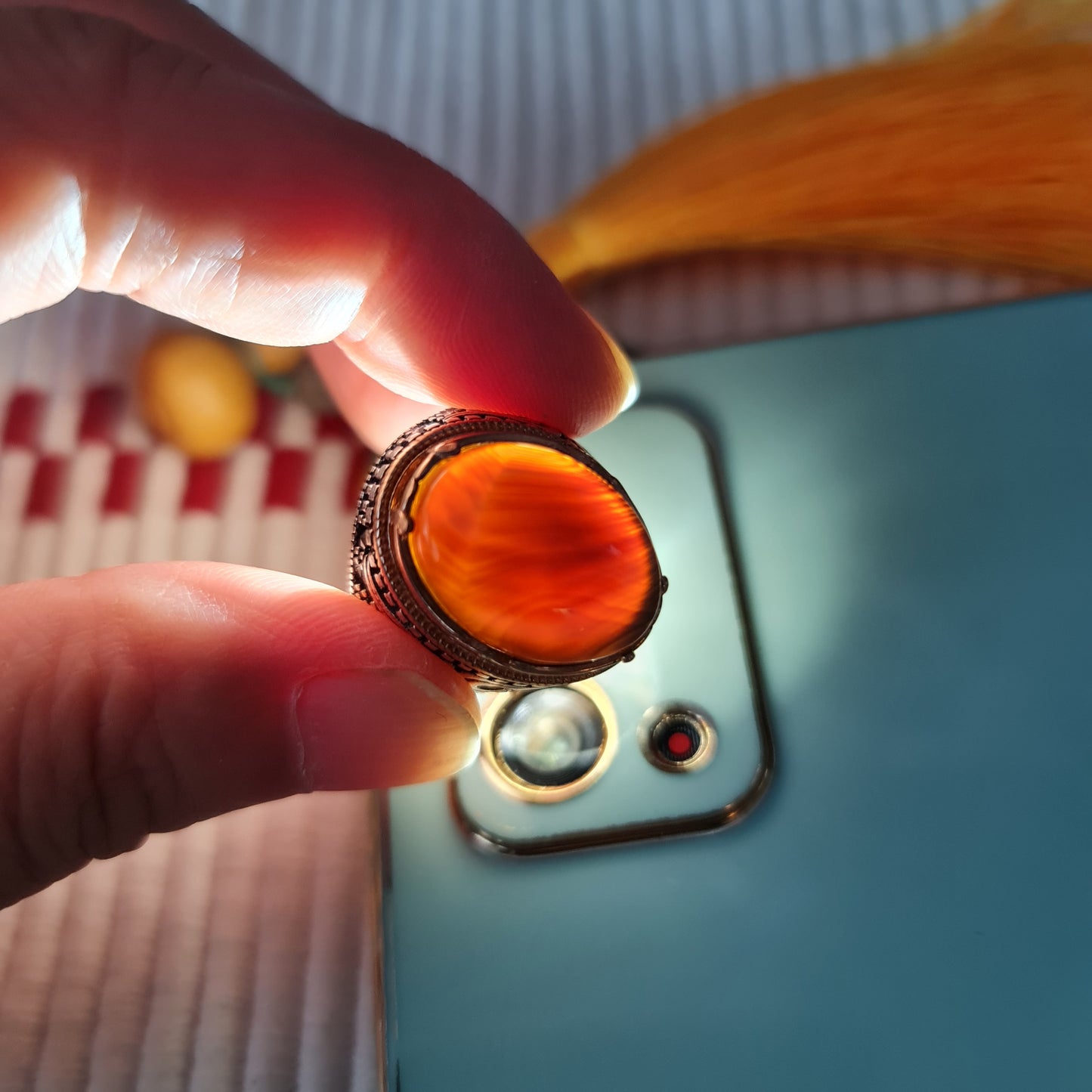 Yemeni Rare Genuine Agate 925 Silver Men's Ring MFH230315