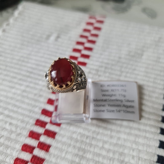Yemeni Rare Genuine Agate 925 Silver Men's Ring DR03361