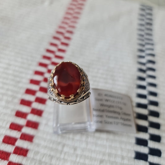Yemeni Rare Genuine Agate 925 Silver Men's Ring DR03313