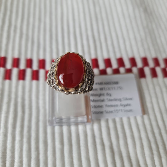 Yemeni Rare Genuine Agate 925 Silver Men's Ring MFAR0388