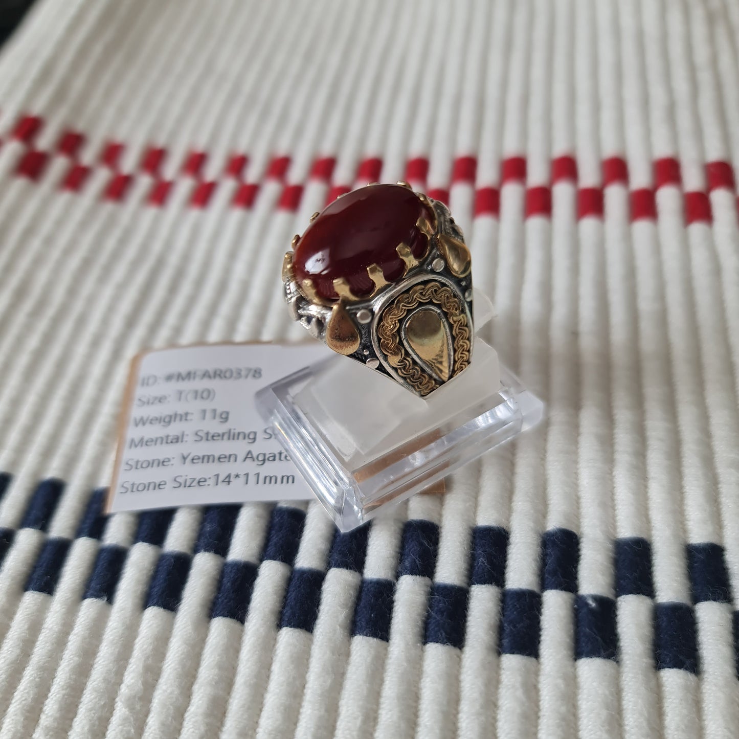 Yemeni Rare Genuine Agate 925 Silver Men's Ring MFAR0378