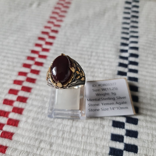 Yemeni Rare Genuine Agate 925 Silver Men's Ring DR03377