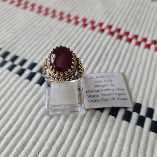 Yemeni Rare Genuine Agate 925 Silver Men's Ring DR03279