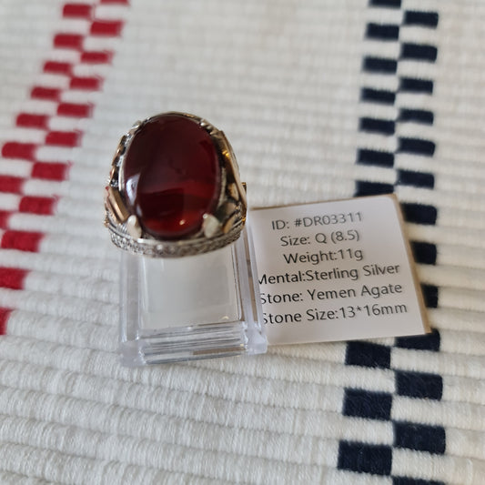 Yemeni Rare Genuine Agate 925 Silver Men's Ring DR03311