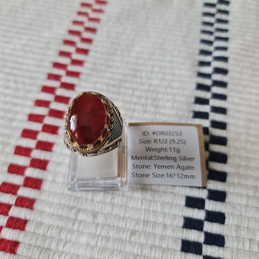 Yemeni Rare Genuine Agate 925 Silver Men's Ring DR03253