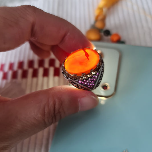 Yemeni Rare Genuine Agate 925 Silver Men's Ring MFAR0372