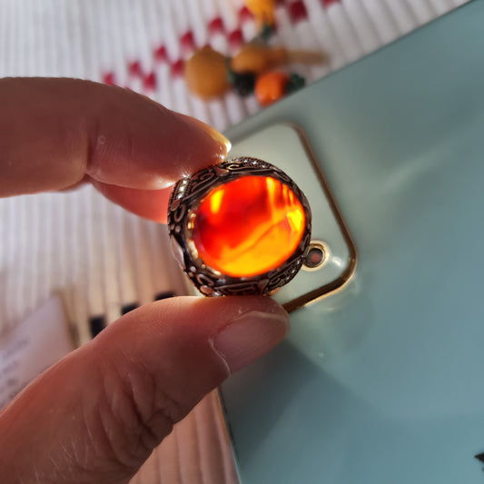 Yemeni Rare Genuine Agate 925 Silver Men's Ring MFAR0350