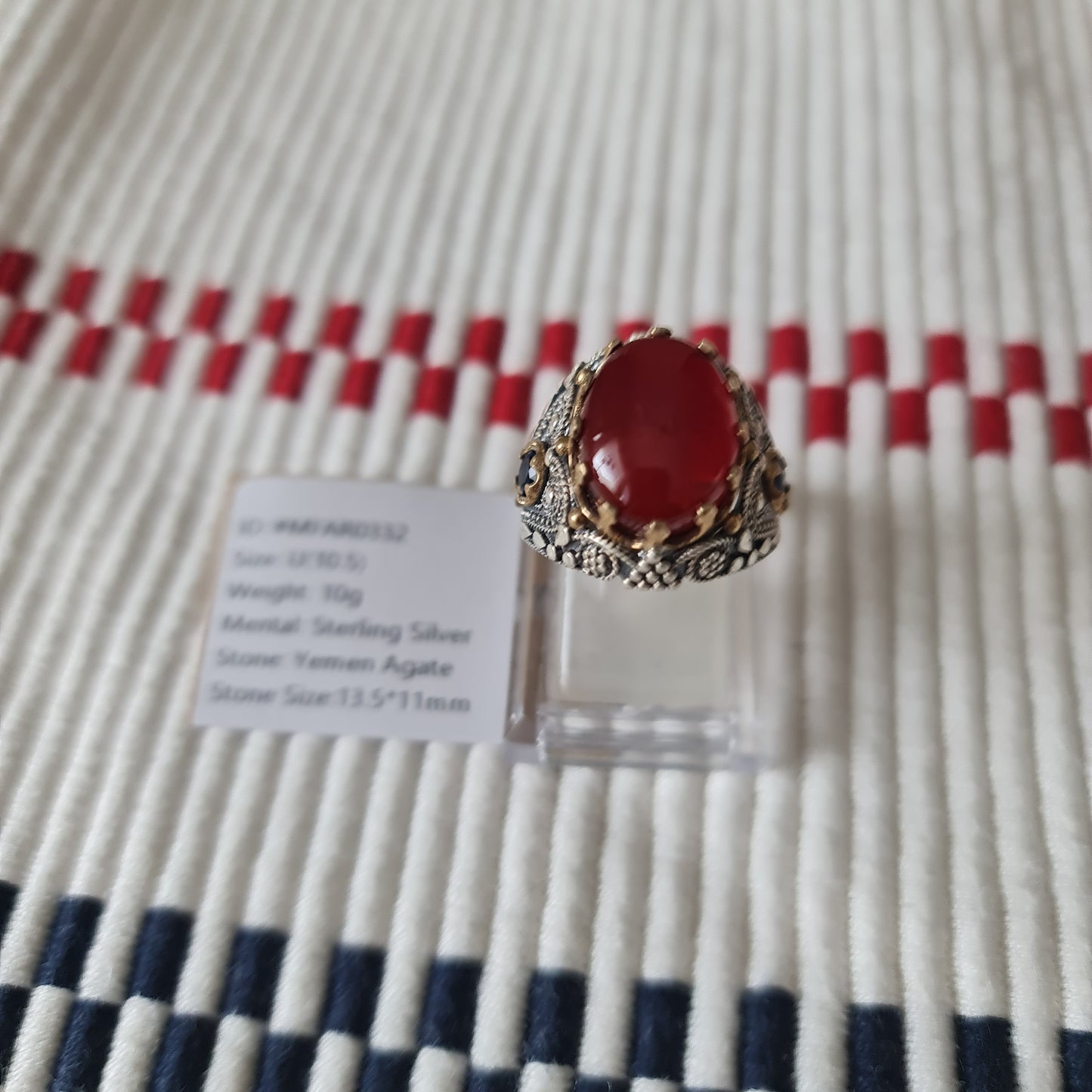 Yemeni Rare Genuine Agate 925 Silver Men's Ring MFAR0332
