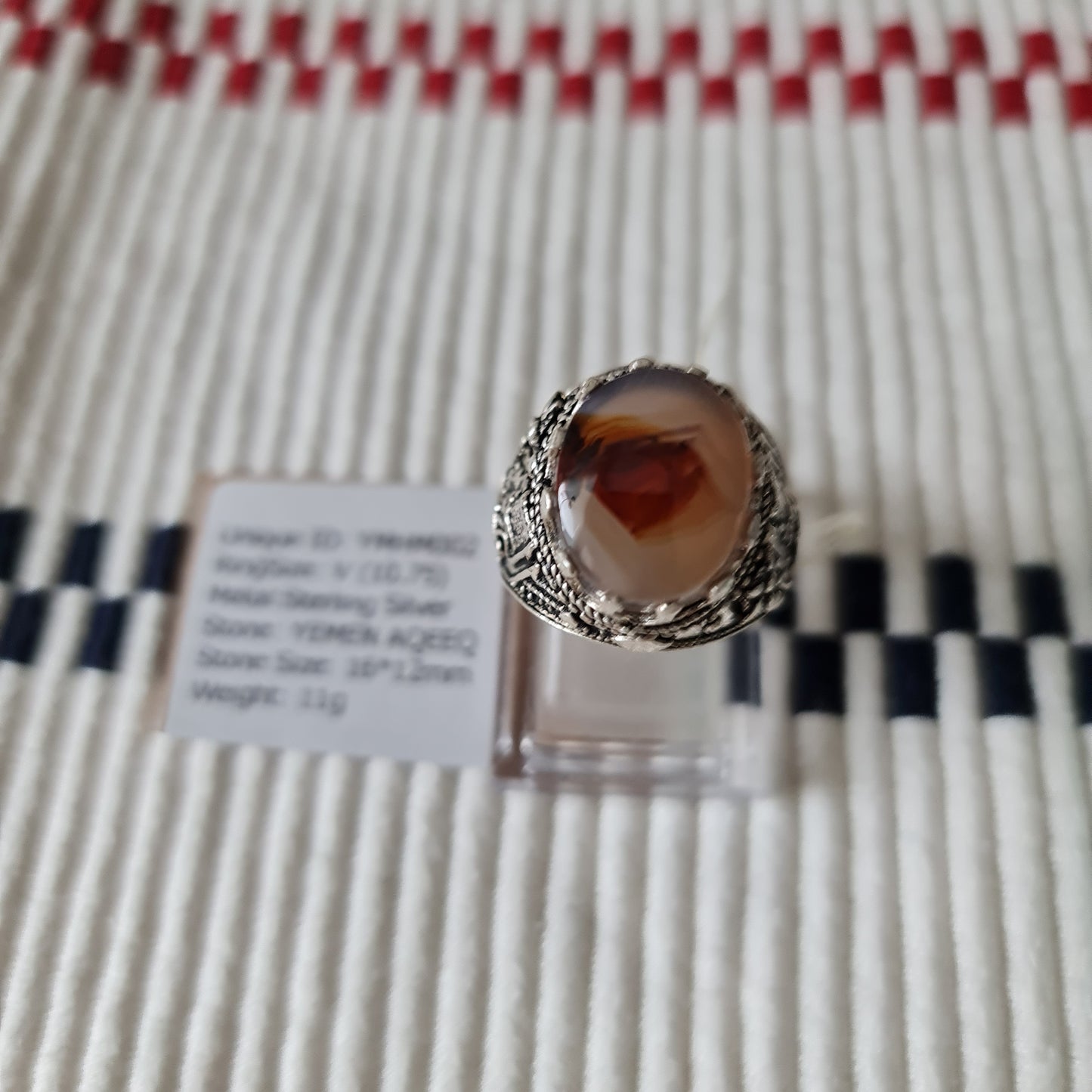 Yemeni Rare Genuine Agate 925 Silver Men's Ring YMHM002