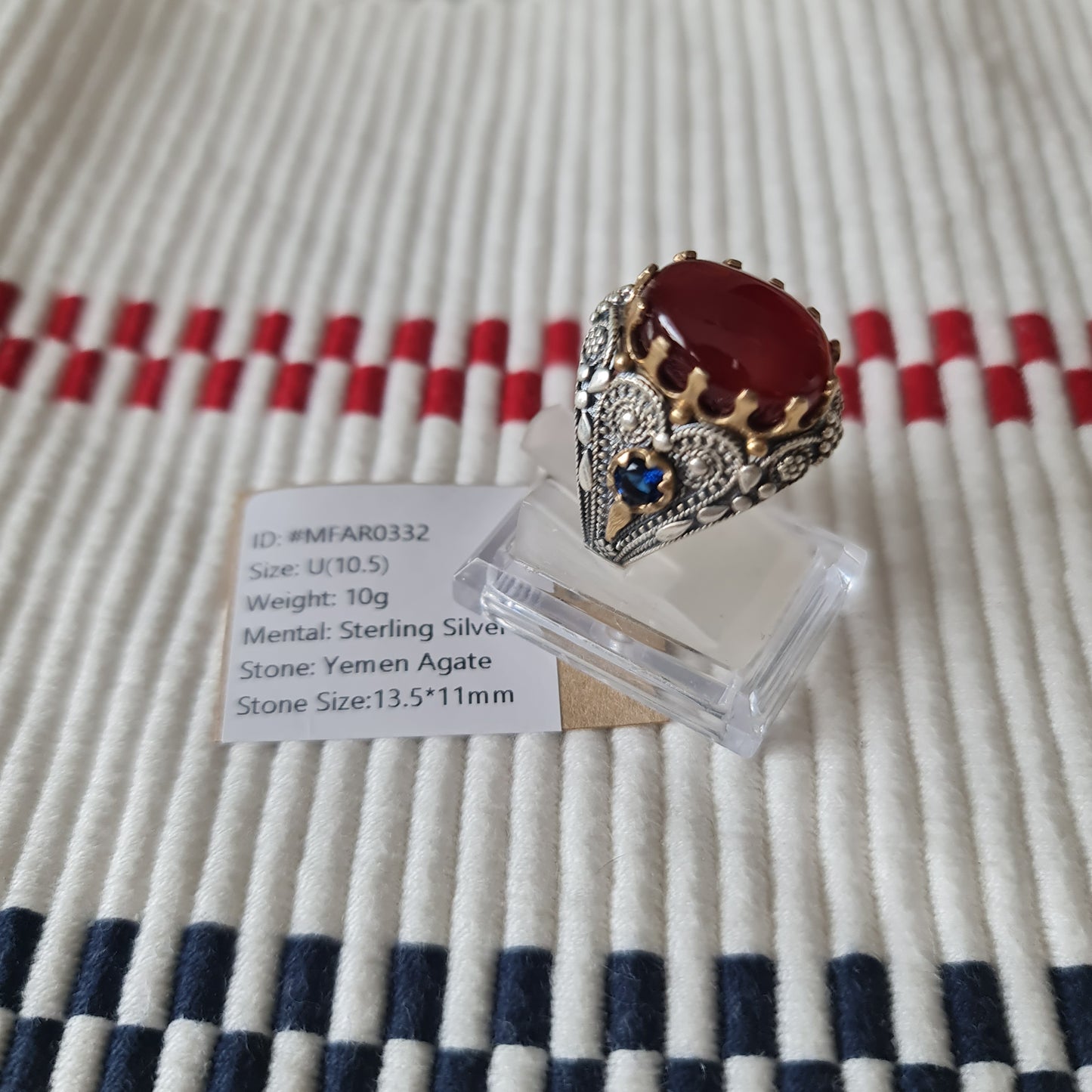Yemeni Rare Genuine Agate 925 Silver Men's Ring MFAR0332