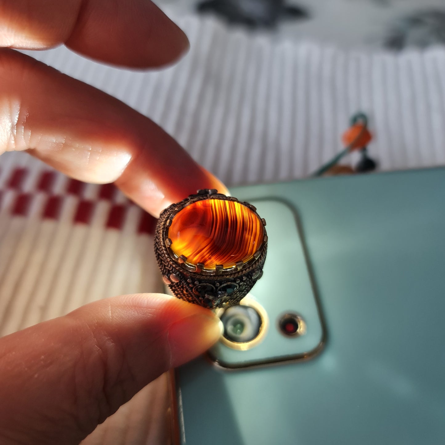Yemeni Rare Genuine Agate 925 Silver Men's Ring KHY230322