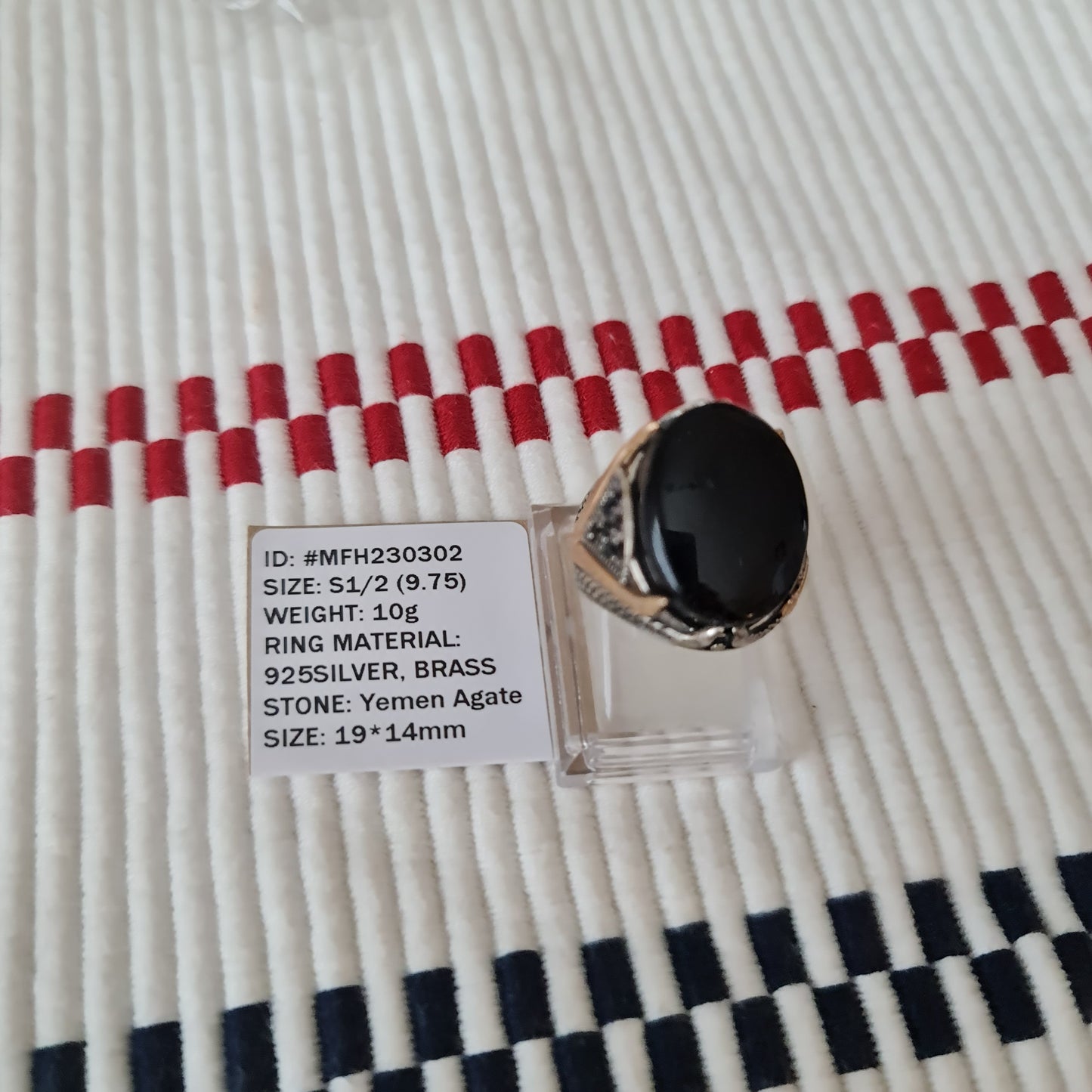 Anillo yemení de ágata genuina de plata 925 para hombre, raro, MFH230302