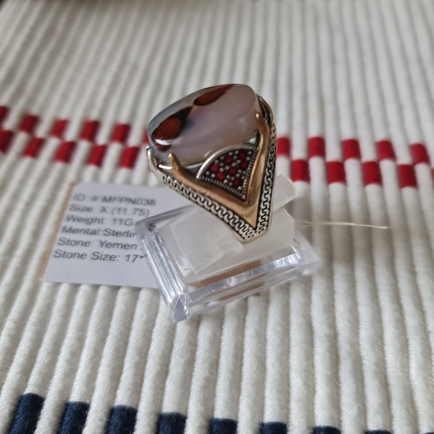 Yemeni Rare Genuine Agate 925 Silver Men's Ring MFPN038