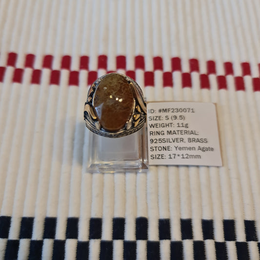 Yemeni Rare Genuine Agate 925 Silver Men's Ring MF230071