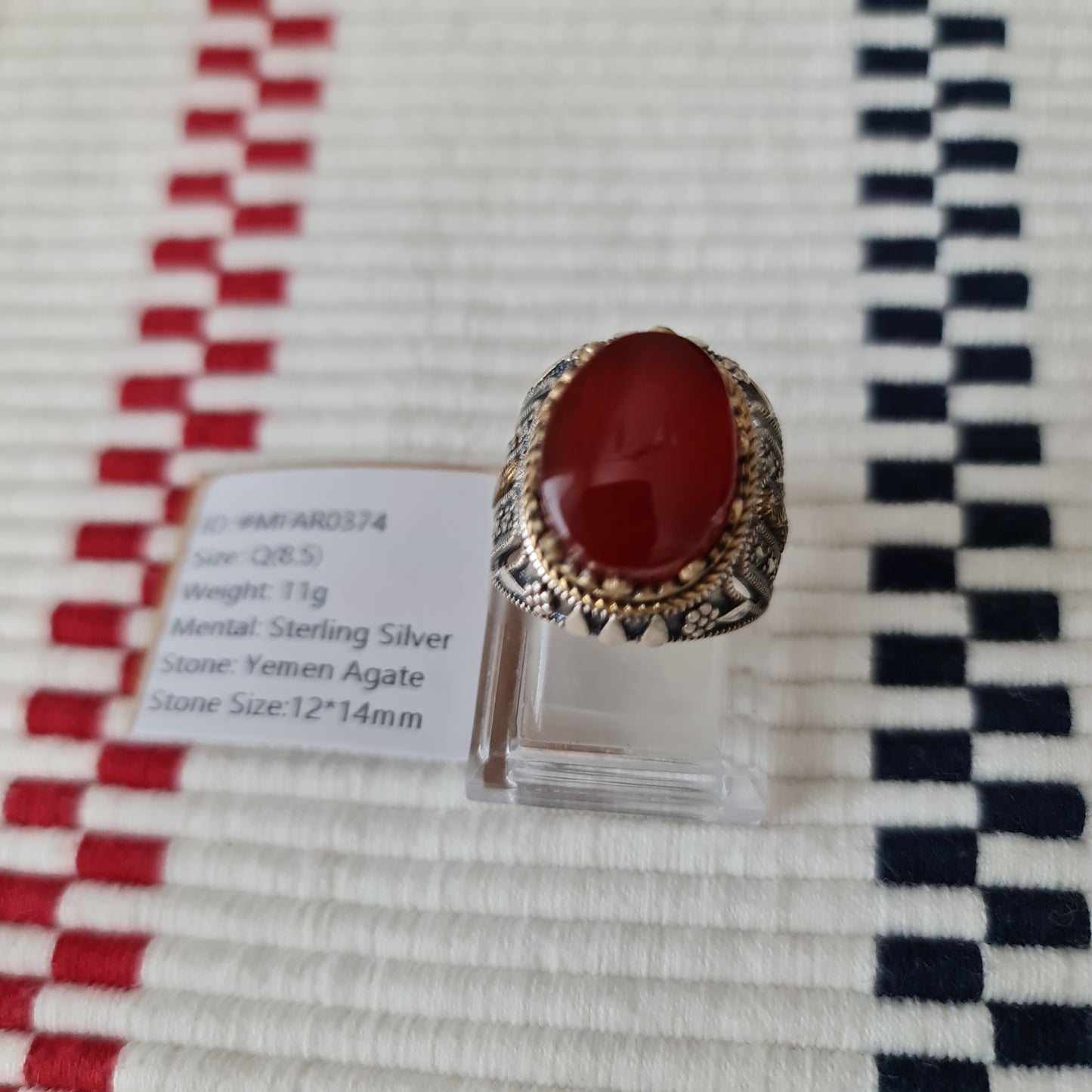 Yemeni Rare Genuine Agate 925 Silver Men's Ring MFAR0374