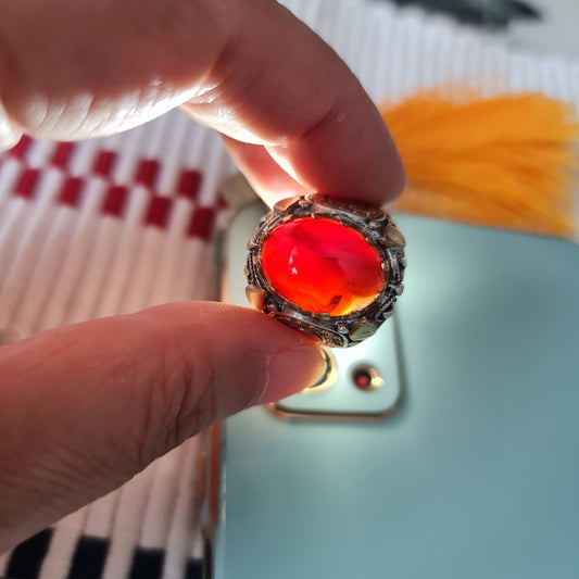 Yemeni Rare Genuine Agate 925 Silver Men's Ring MFAR0378