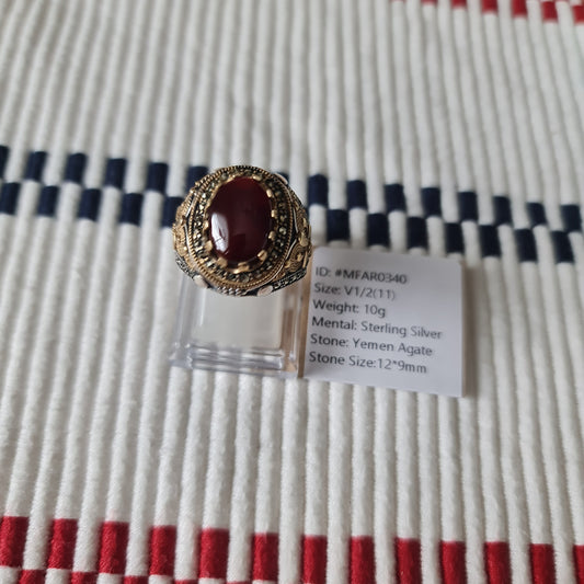 Yemeni Rare Genuine Agate 925 Silver Men's Ring MFAR0340