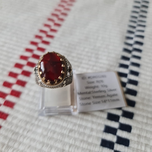 Yemeni Rare Genuine Agate 925 Silver Men's Ring DR03283
