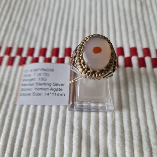 Yemeni Rare Genuine Agate 925 Silver Men's Ring MFPN036
