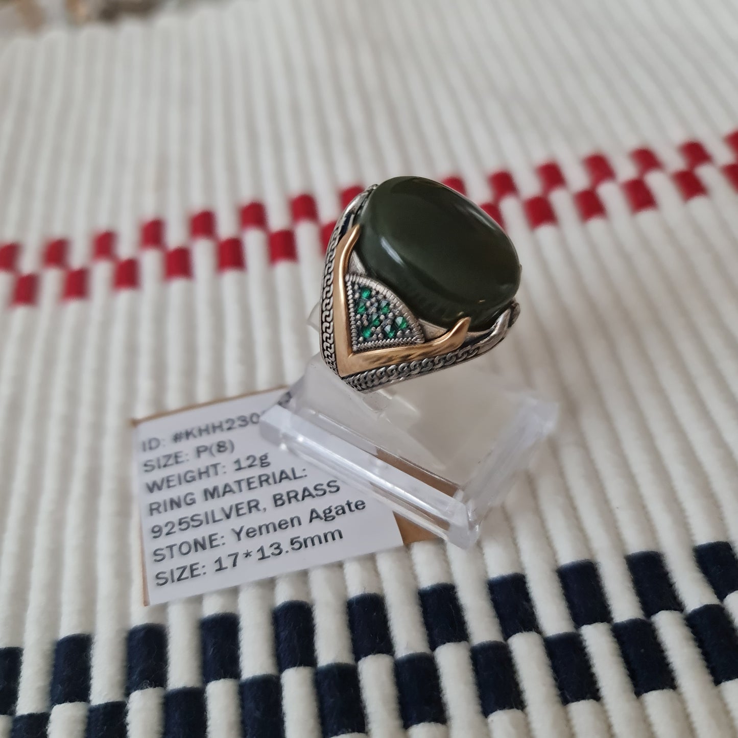 Yemeni Rare Genuine Agate 925 Silver Men's Ring KHH230622