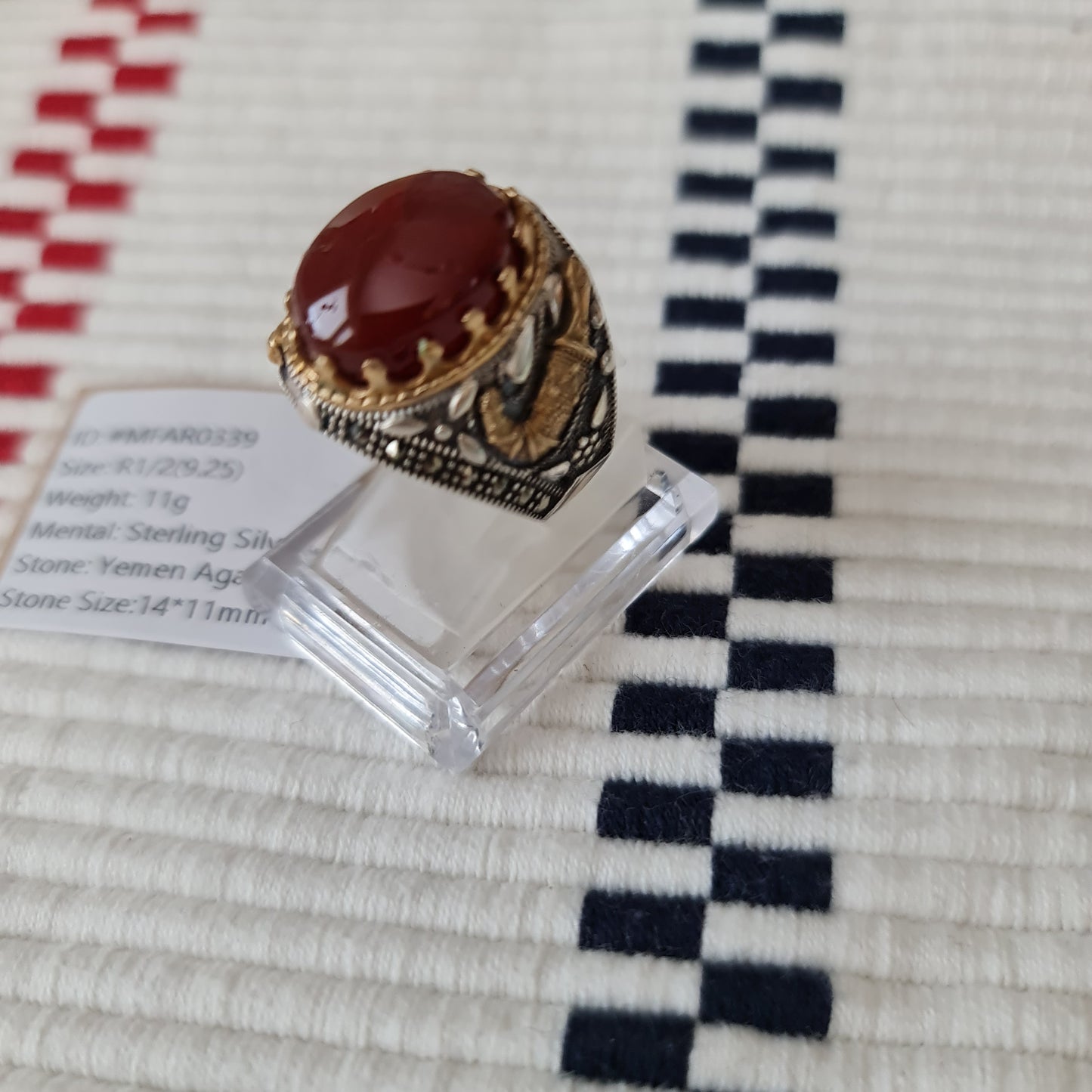Yemeni Rare Genuine Agate 925 Silver Men's Ring MFAR0339