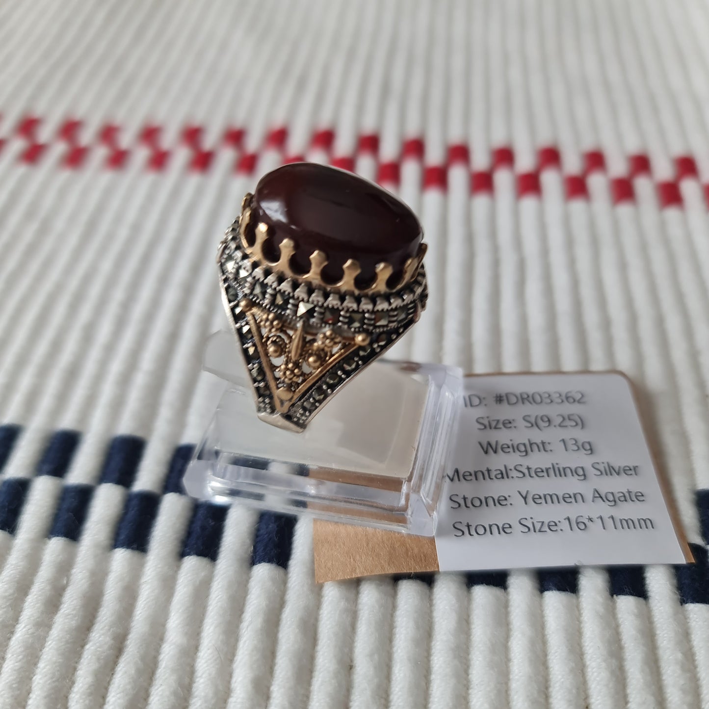 Yemeni Rare Genuine Agate 925 Silver Men's Ring DR03362