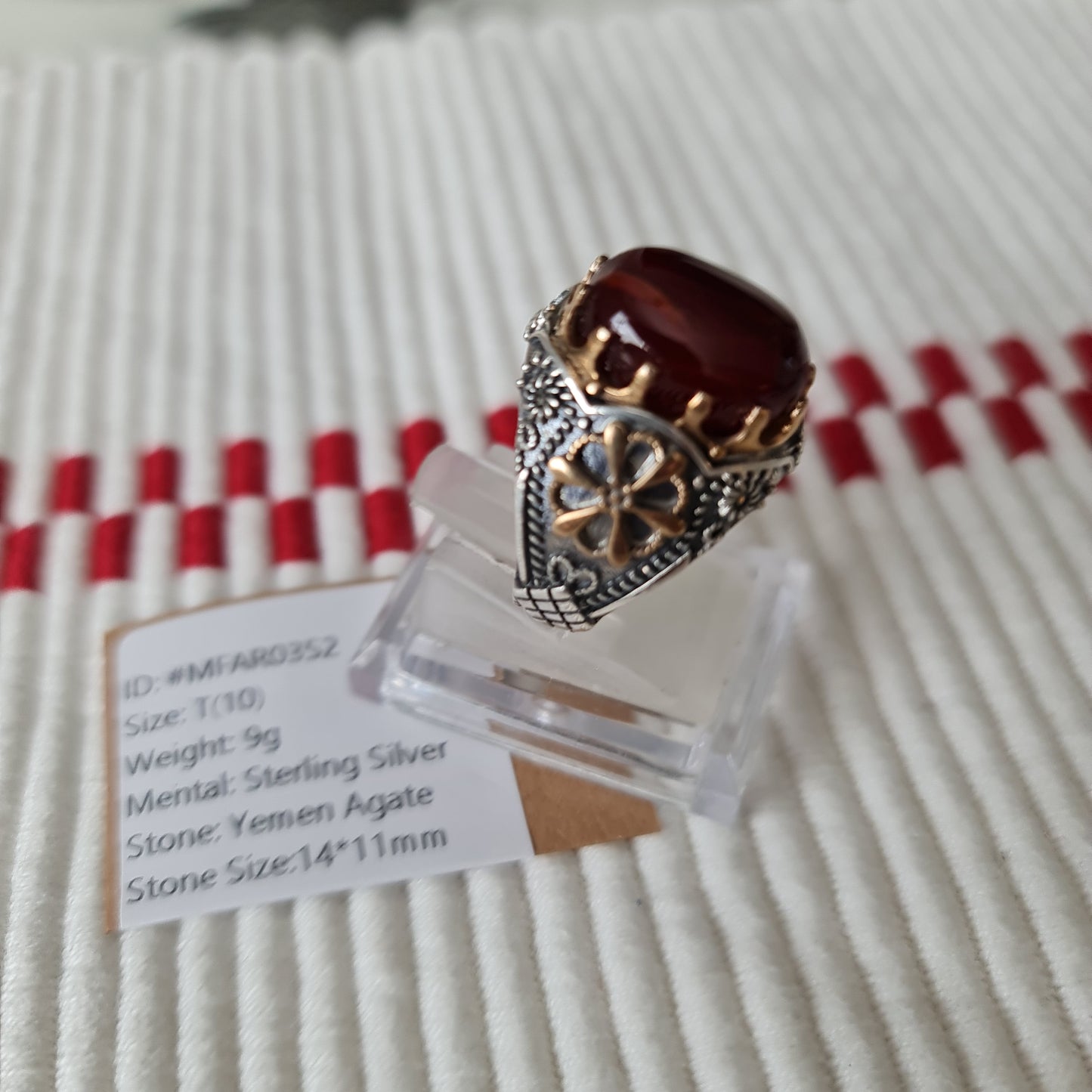 Yemeni Rare Genuine Agate 925 Silver Men's Ring MFAR0352
