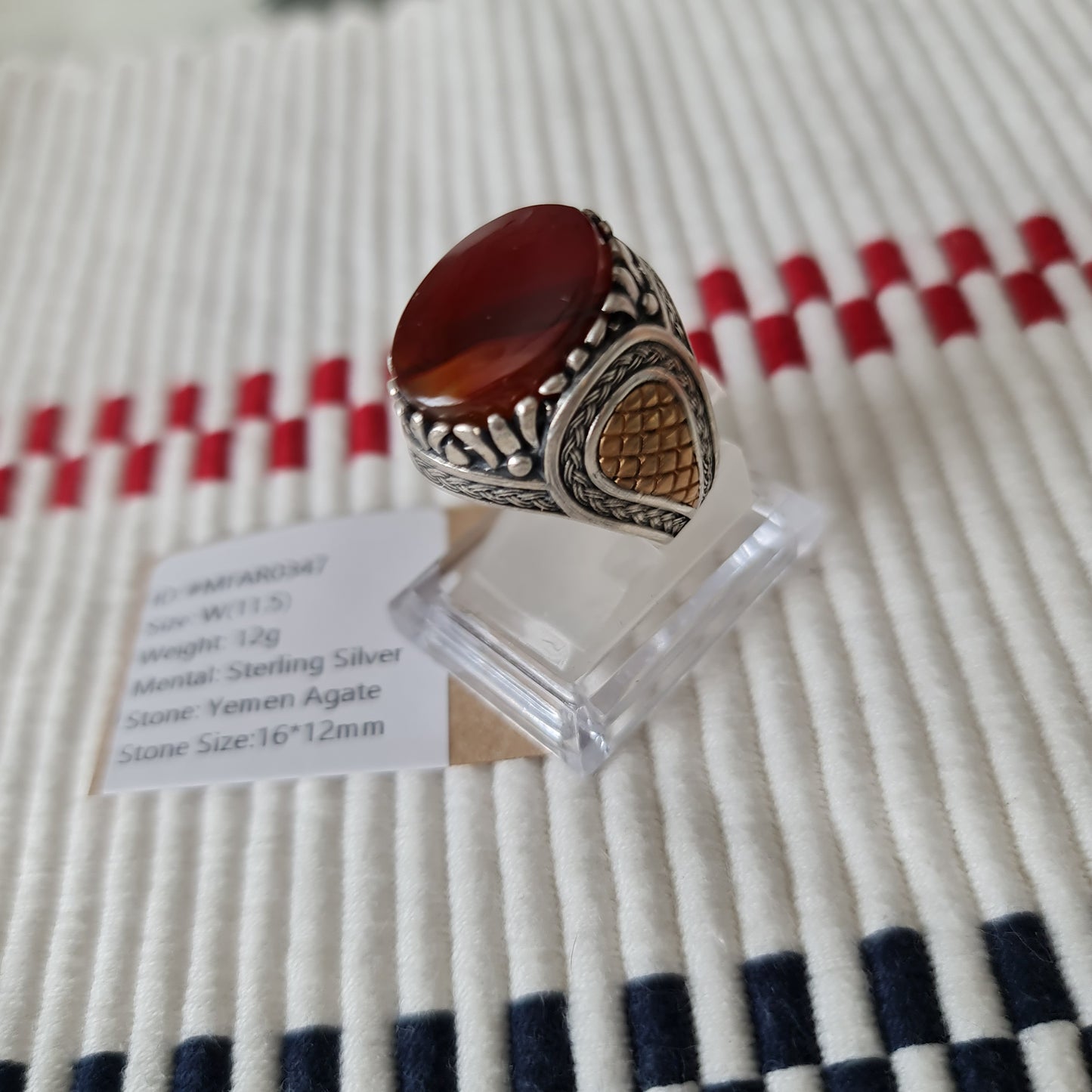 Yemeni Rare Genuine Agate 925 Silver Men's Ring MFAR0347