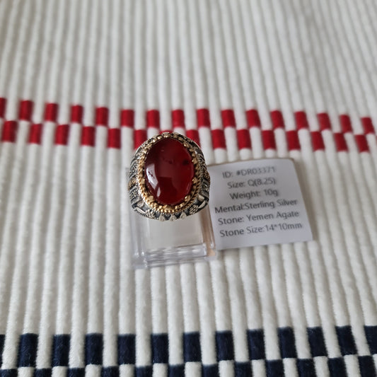 Yemeni Rare Genuine Agate 925 Silver Men's Ring DR03371