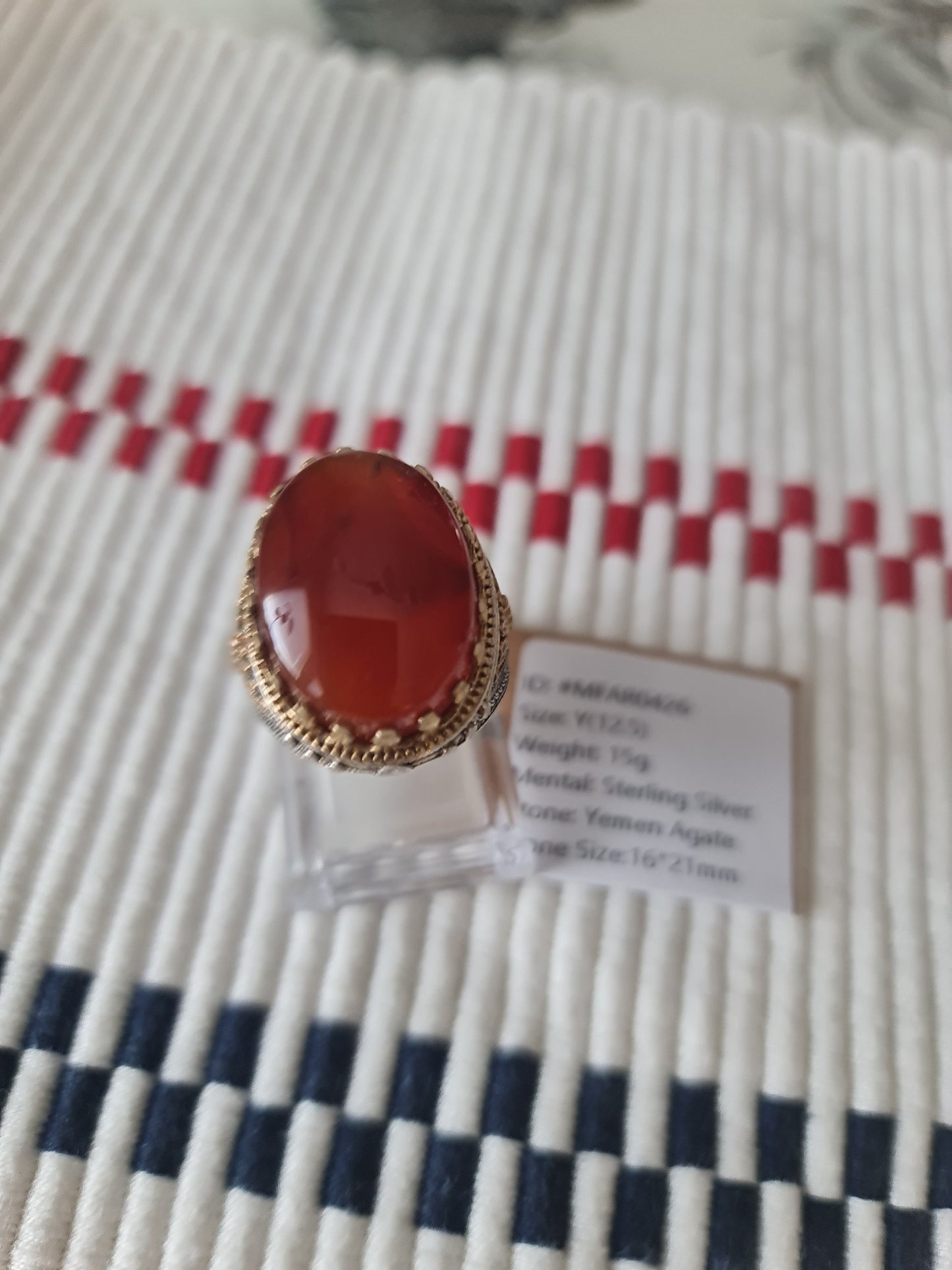Yemeni Rare Genuine Agate 925 Silver Men's Ring MFAR0426