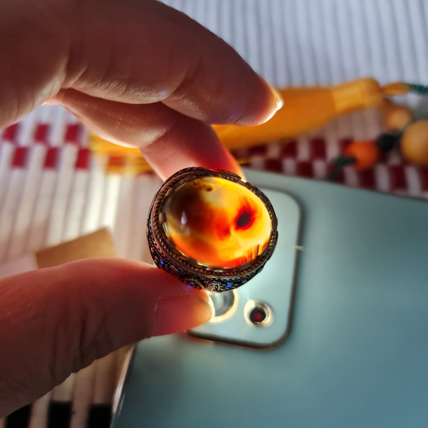 Yemeni Rare Genuine Agate 925 Silver Men's Ring MFPN017
