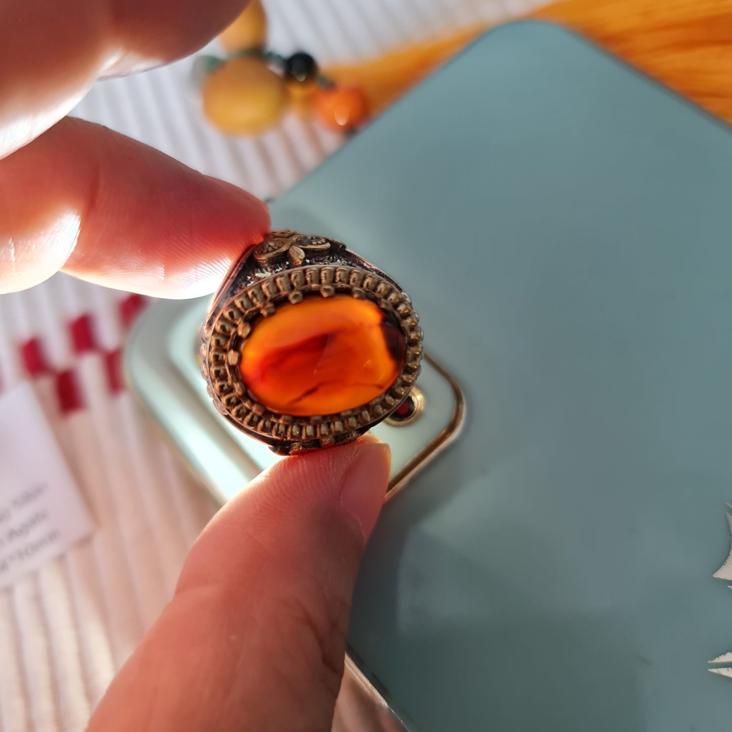 Yemeni Rare Genuine Agate 925 Silver Men's Ring MFAR0369