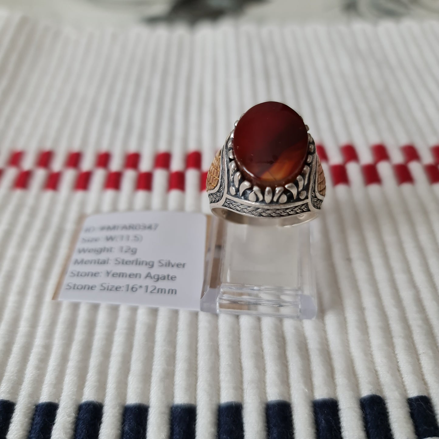 Yemeni Rare Genuine Agate 925 Silver Men's Ring MFAR0347