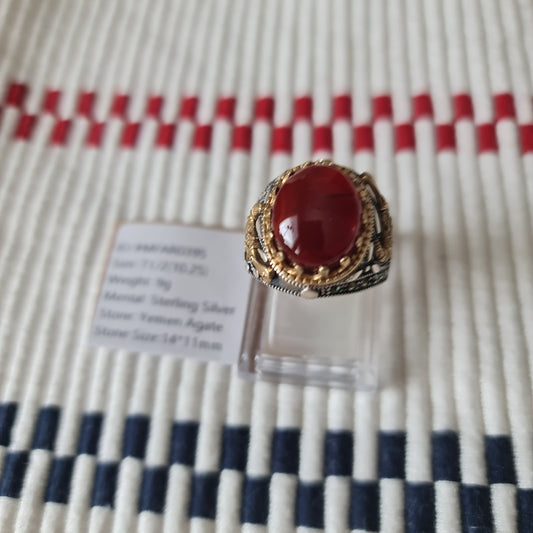 Yemeni Rare Genuine Agate 925 Silver Men's Ring MFAR0395
