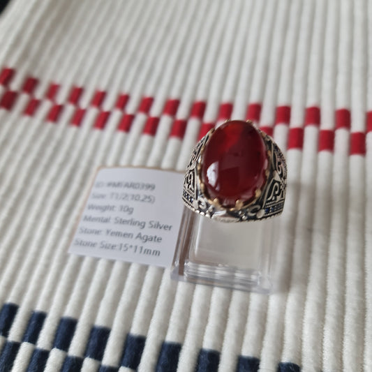 Yemeni Rare Genuine Agate 925 Silver Men's Ring MFAR0399