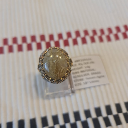 Yemeni Rare Genuine Agate 925 Silver Men's Ring MF230101