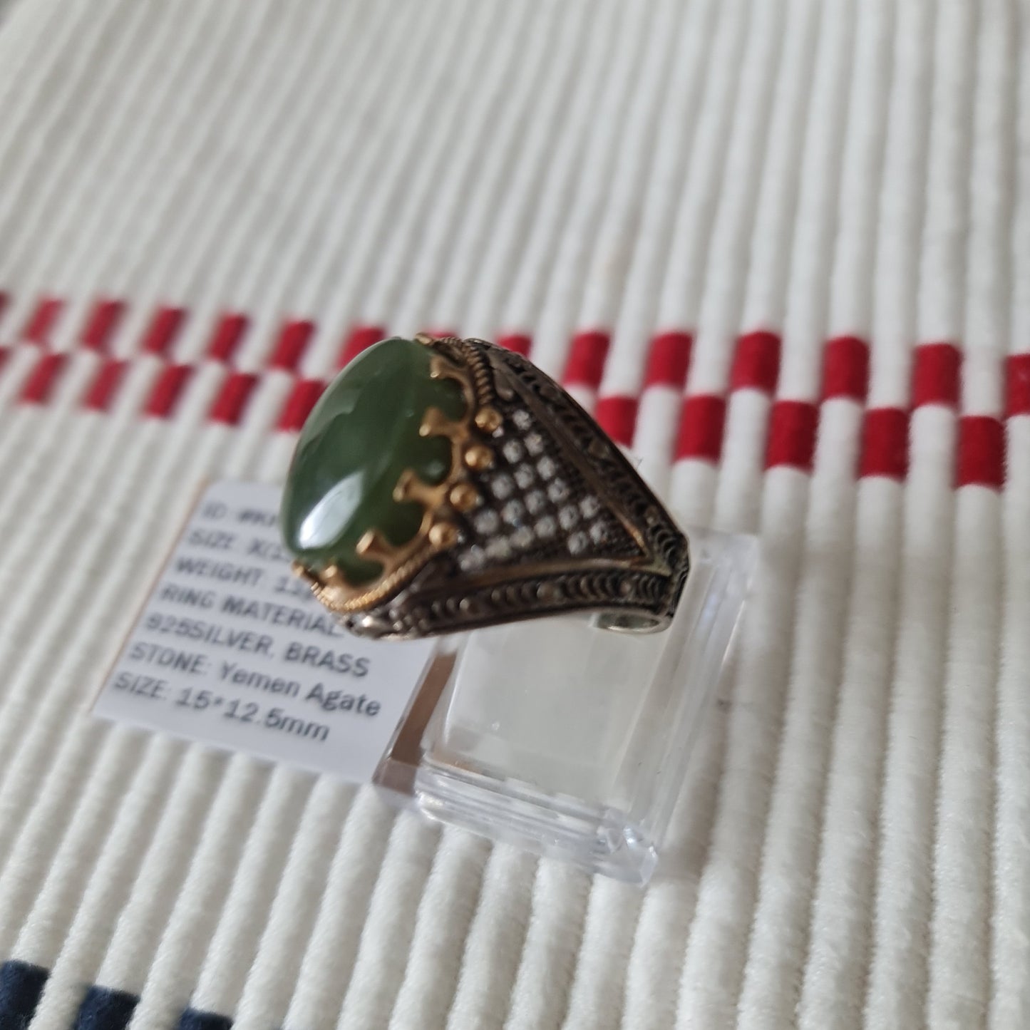 Yemeni Rare Genuine Agate 925 Silver Men's Ring KHY230003