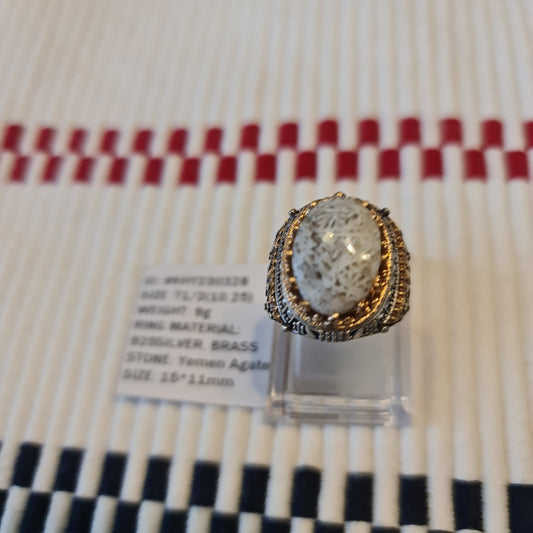 Yemeni Rare Genuine Agate 925 Silver Men's Ring KHY230328