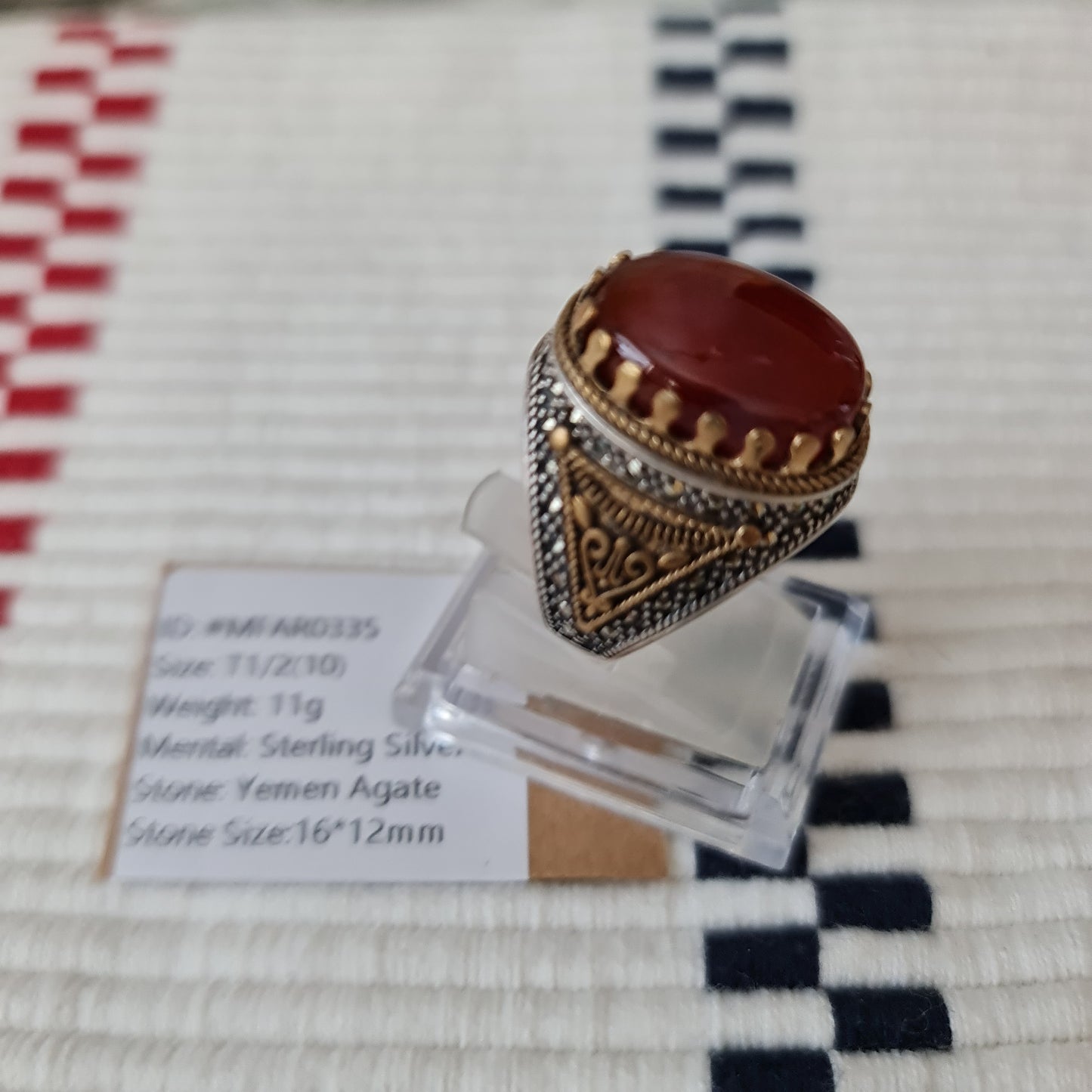 Yemeni Rare Genuine Agate 925 Silver Men's Ring MFAR0335