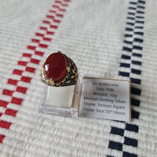 Yemeni Rare Genuine Agate 925 Silver Men's Ring DR03406