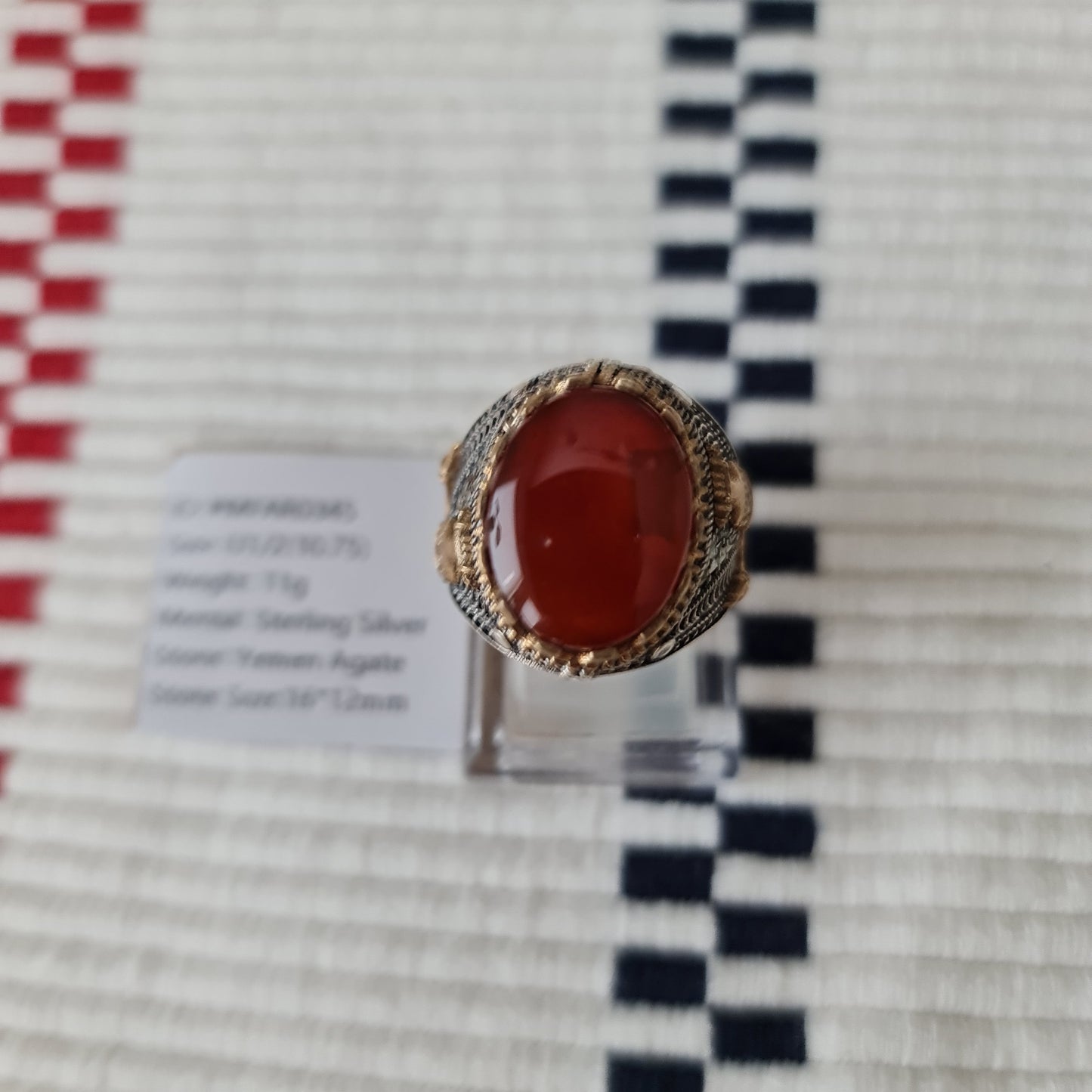 Yemeni Rare Genuine Agate 925 Silver Men's Ring MFAR0345