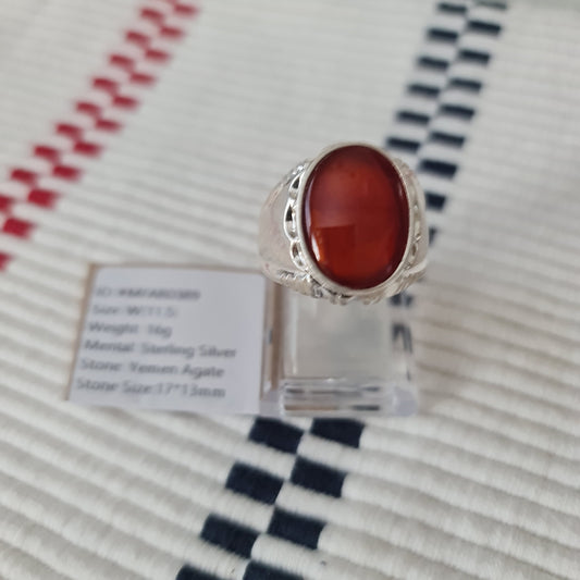 Yemeni Rare Genuine Agate 925 Silver Men's Ring MFAR0389