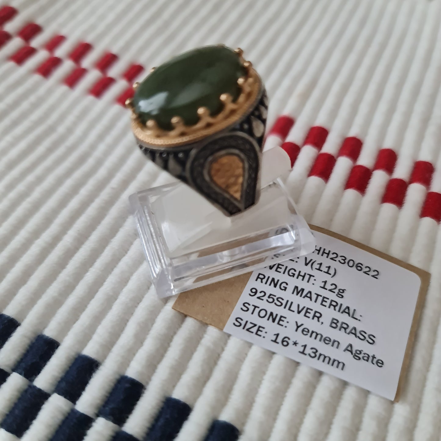 Yemeni Rare Genuine Agate 925 Silver Men's Ring KHH230622