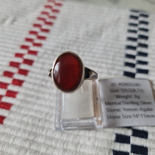 Yemeni Rare Genuine Agate 925 Silver Men's Ring DR03380