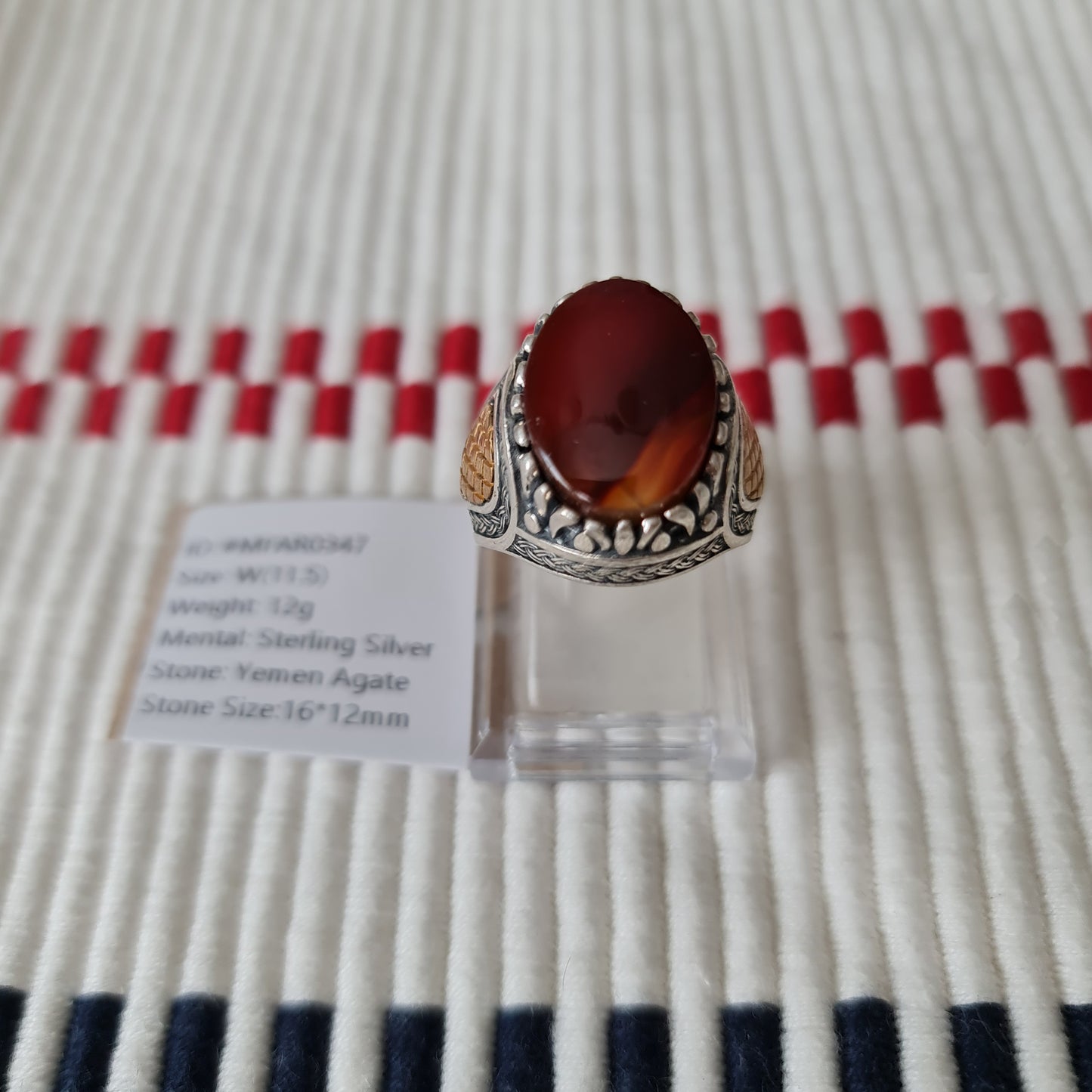Yemeni Rare Genuine Agate 925 Silver Men's Ring MFAR0347