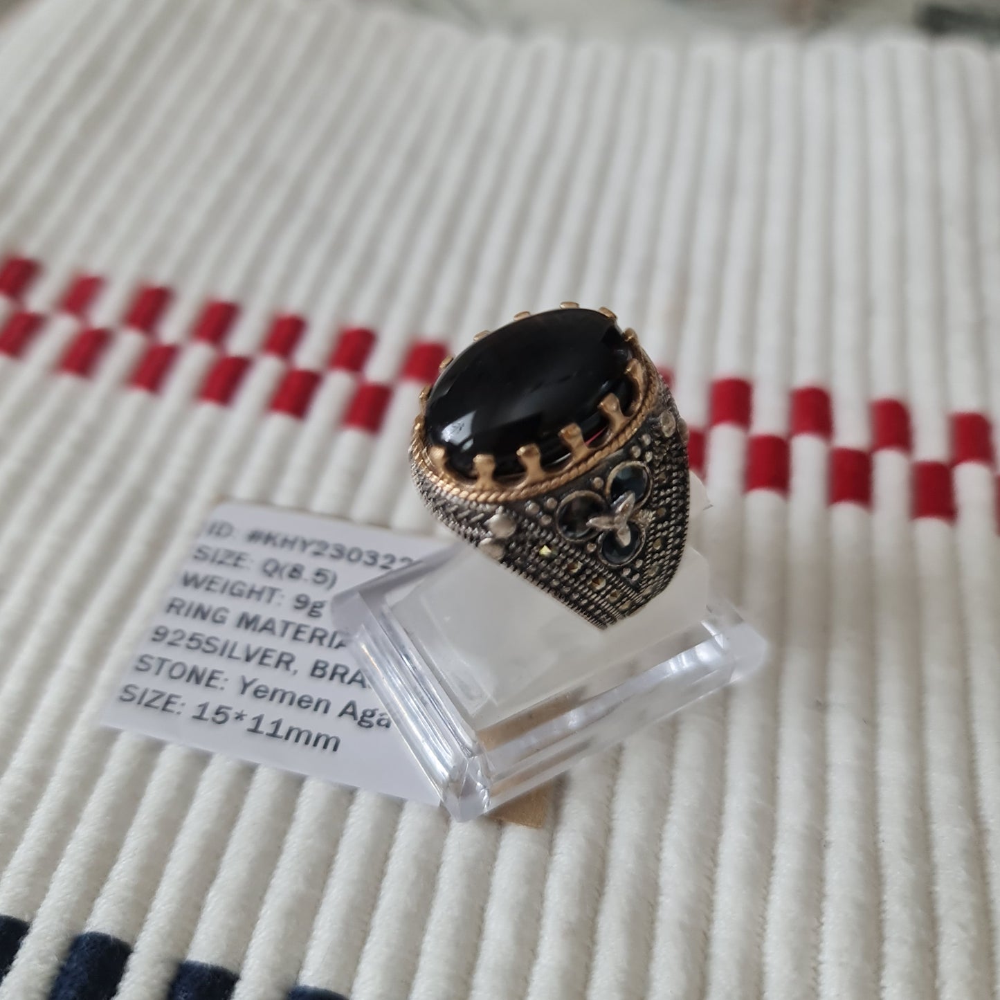 Yemeni Rare Genuine Agate 925 Silver Men's Ring KHY230322